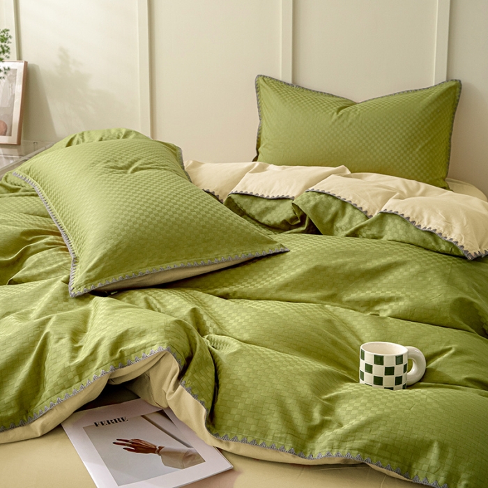 91家纺网 家纺一手货源 找家纺 涵宸 2023新款全棉提花四件套 空城-富贵绿