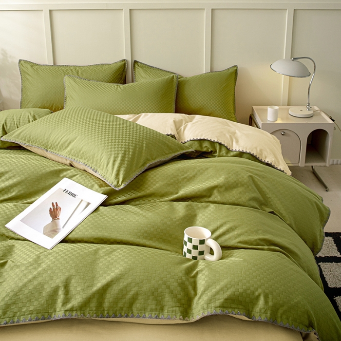 91家纺网 家纺一手货源 找家纺 涵宸 2023新款全棉提花四件套 空城-富贵绿