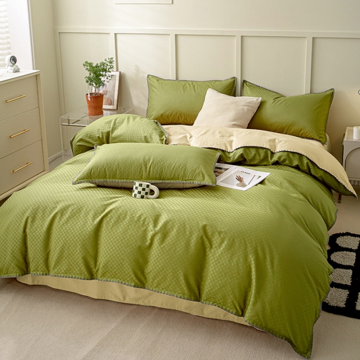 91家纺网 家纺一手货源 找家纺 涵宸 2023新款全棉提花四件套 空城-富贵绿