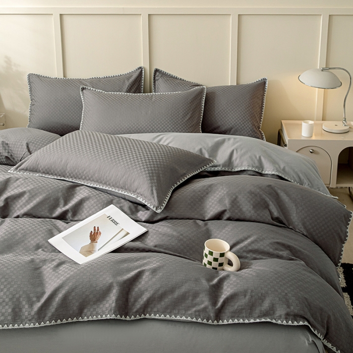 91家纺网 家纺一手货源 找家纺 涵宸 2023新款全棉提花四件套 空城-高级灰
