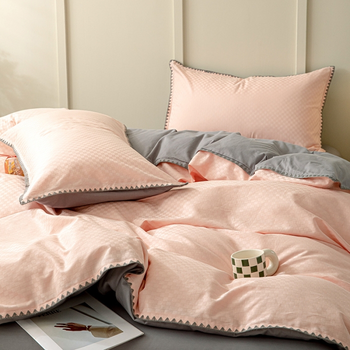 91家纺网 家纺一手货源 找家纺 涵宸 2023新款全棉提花四件套 空城-玫瑰粉