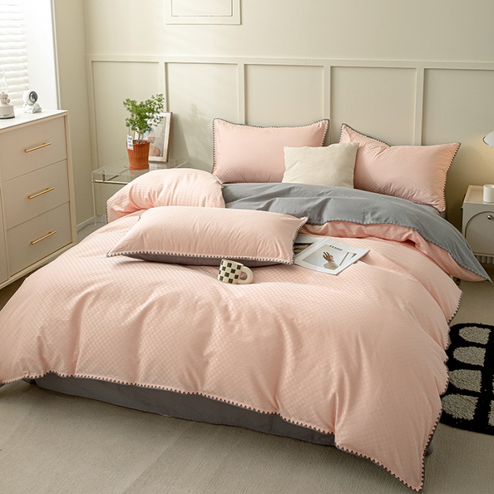 91家纺网 家纺一手货源 找家纺 涵宸 2023新款全棉提花四件套 空城-玫瑰粉