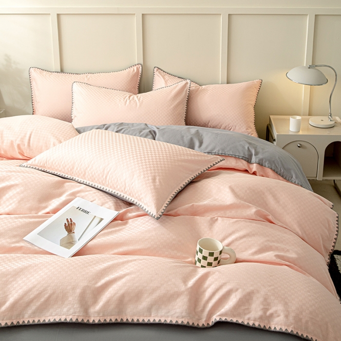 91家纺网 家纺一手货源 找家纺 涵宸 2023新款全棉提花四件套 空城-玫瑰粉