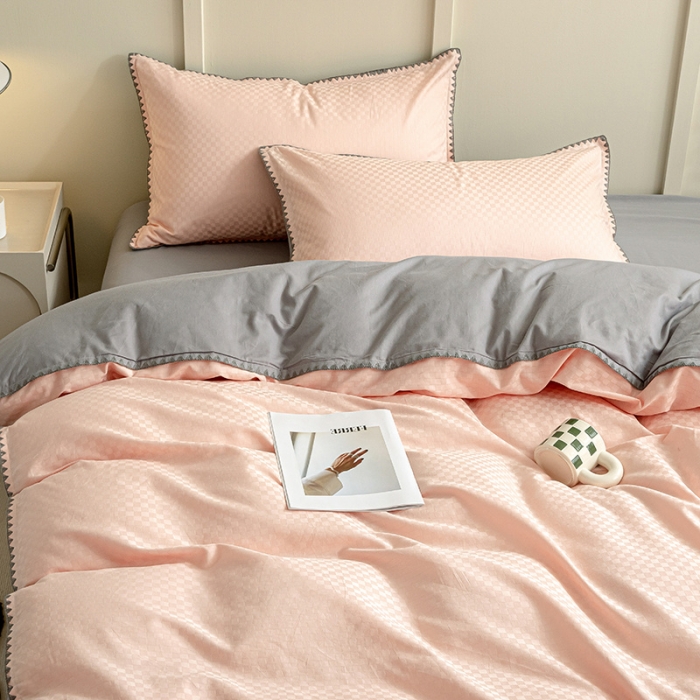 91家纺网 家纺一手货源 找家纺 涵宸 2023新款全棉提花四件套 空城-玫瑰粉