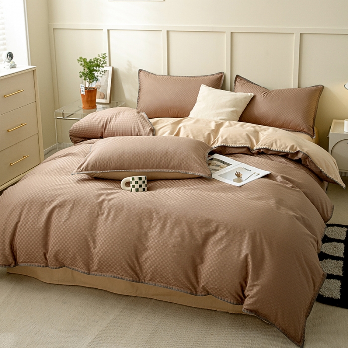 91家纺网 家纺一手货源 找家纺 涵宸 2023新款全棉提花四件套 空城-奶茶色