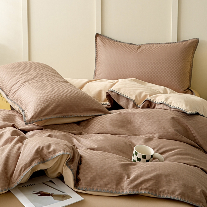 91家纺网 家纺一手货源 找家纺 涵宸 2023新款全棉提花四件套 空城-奶茶色