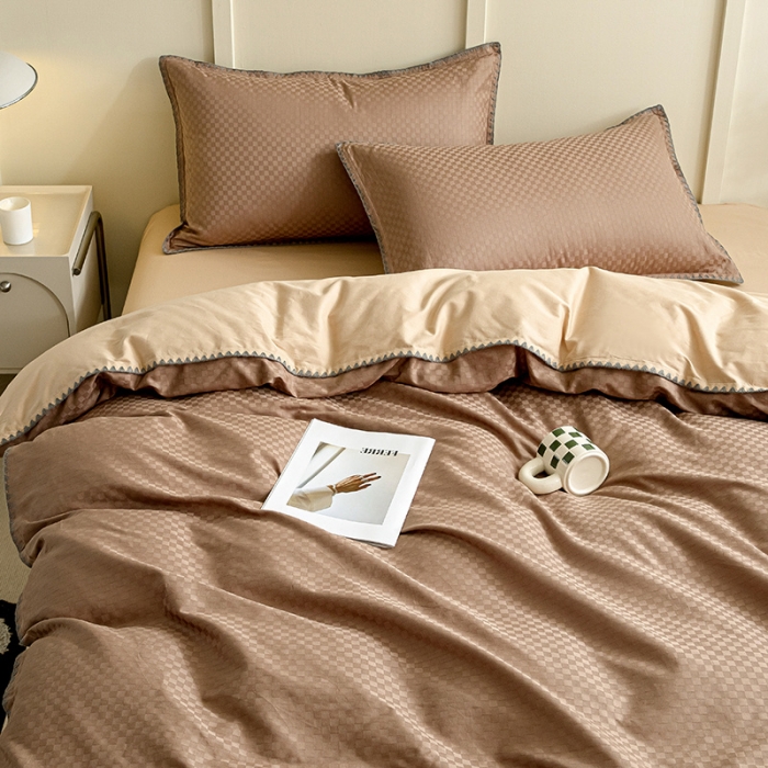 91家纺网 家纺一手货源 找家纺 涵宸 2023新款全棉提花四件套 空城-奶茶色