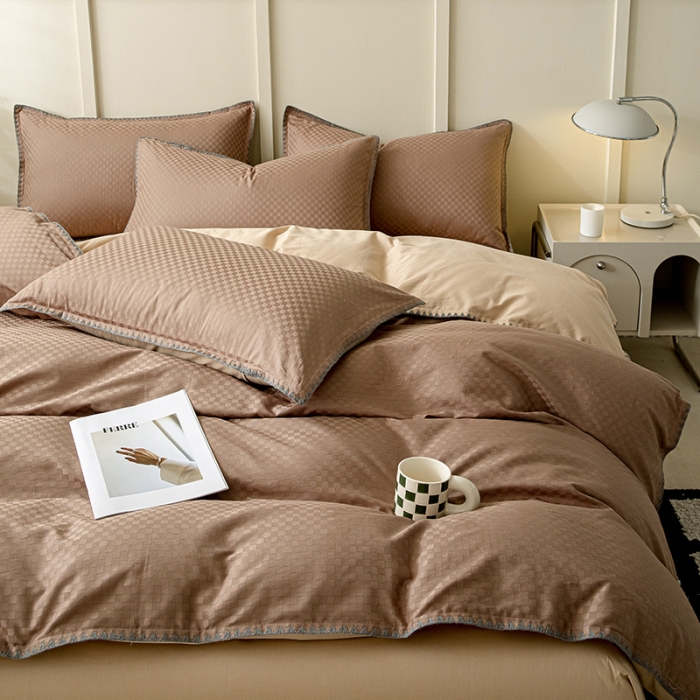 91家纺网 家纺一手货源 找家纺 涵宸 2023新款全棉提花四件套 空城-奶茶色