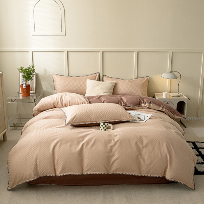 91家纺网 家纺一手货源 找家纺 涵宸 2023新款全棉提花四件套 空城-莎棕