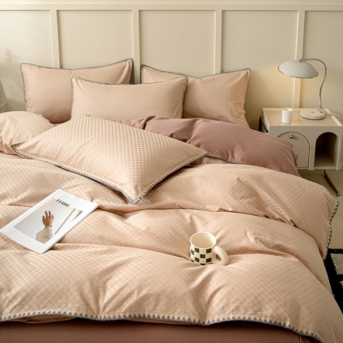 91家纺网 家纺一手货源 找家纺 涵宸 2023新款全棉提花四件套 空城-莎棕