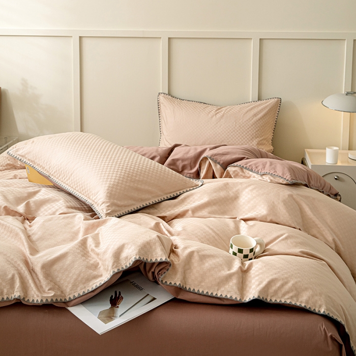 91家纺网 家纺一手货源 找家纺 涵宸 2023新款全棉提花四件套 空城-莎棕