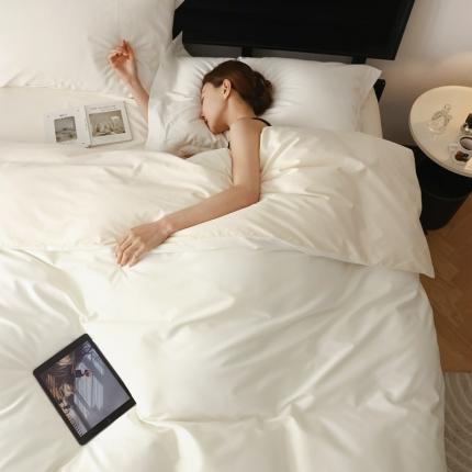 91家纺网 家纺一手货源 找家纺 蕊姿 AB超柔水洗双拼50s长绒棉贡缎四件套全棉直播 素白+雅米