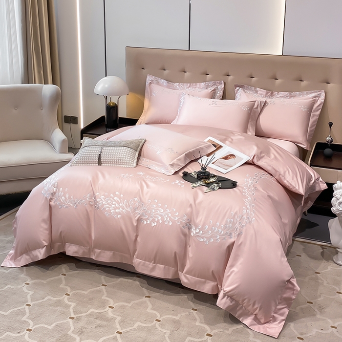 91家纺网 家纺一手货源 找家纺 亲亲公主 2025新款100支全棉四件套-羽衣 羽衣粉色