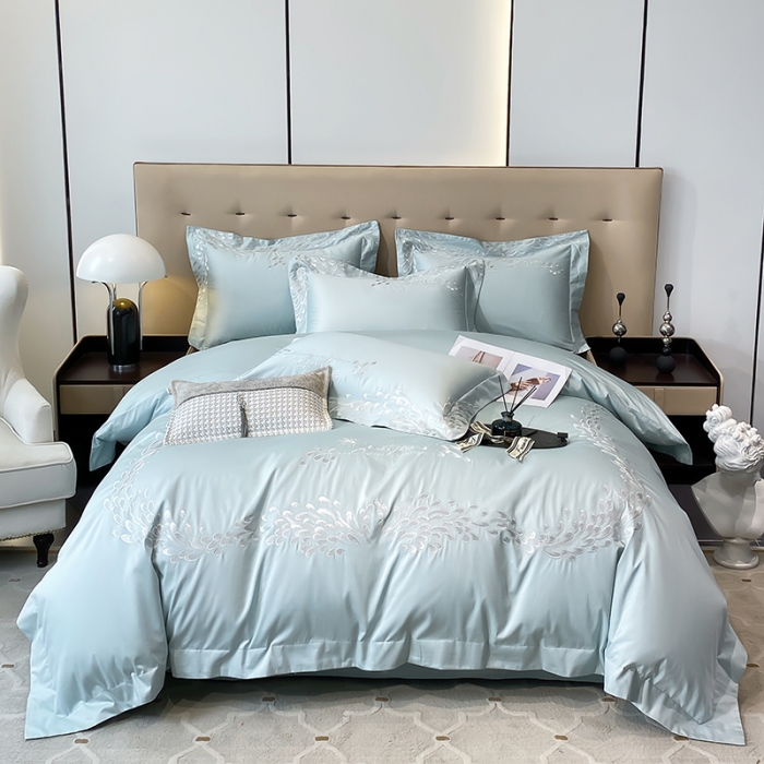 91家纺网 家纺一手货源 找家纺 亲亲公主 2025新款100支全棉四件套-羽衣 羽衣绿色