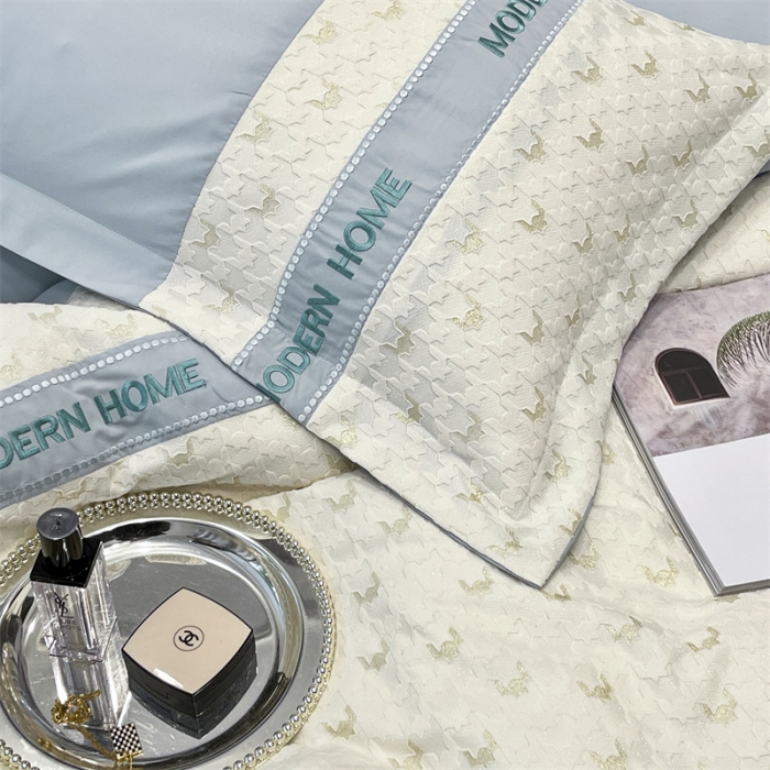 91家纺网 家纺一手货源 找家纺 布可 2025新款千鸟格立体雕花刺绣四件套 千鸟格.海洋蓝