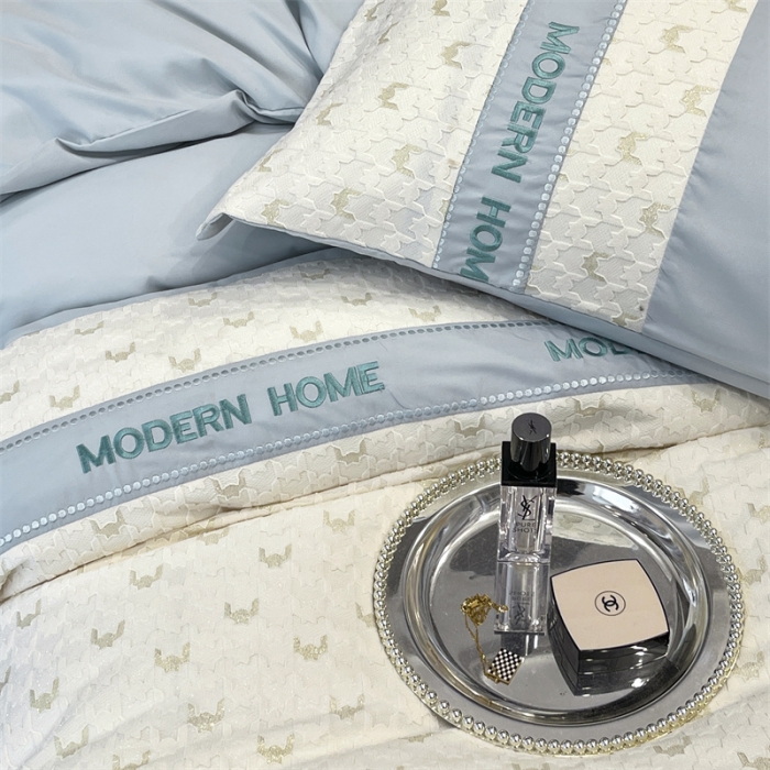 91家纺网 家纺一手货源 找家纺 布可 2025新款千鸟格立体雕花刺绣四件套 千鸟格.海洋蓝