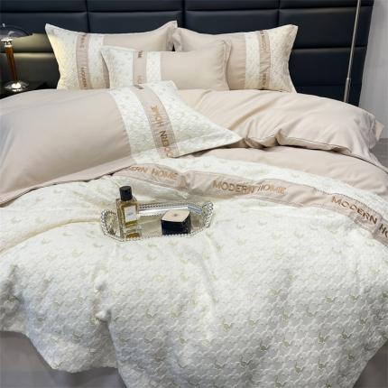 布可 2025新款千鸟格立体雕花刺绣四件套 千鸟格.奢华金