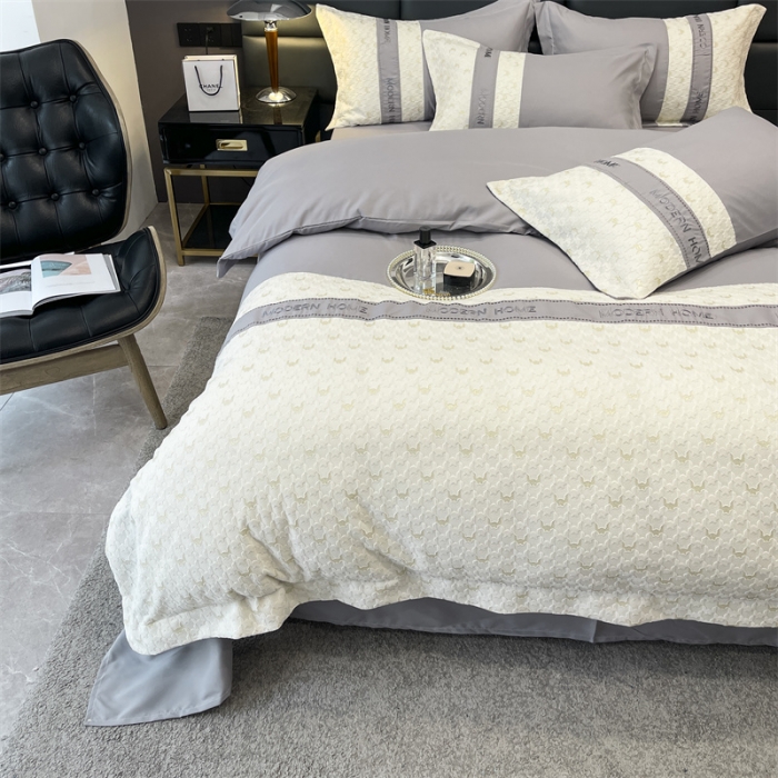 91家纺网 家纺一手货源 找家纺 布可 2025新款千鸟格立体雕花刺绣四件套 千鸟格.时尚灰