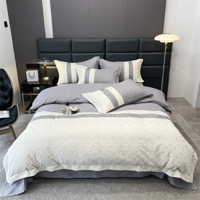 91家纺网 家纺一手货源 找家纺 布可 2025新款千鸟格立体雕花刺绣四件套 千鸟格.时尚灰