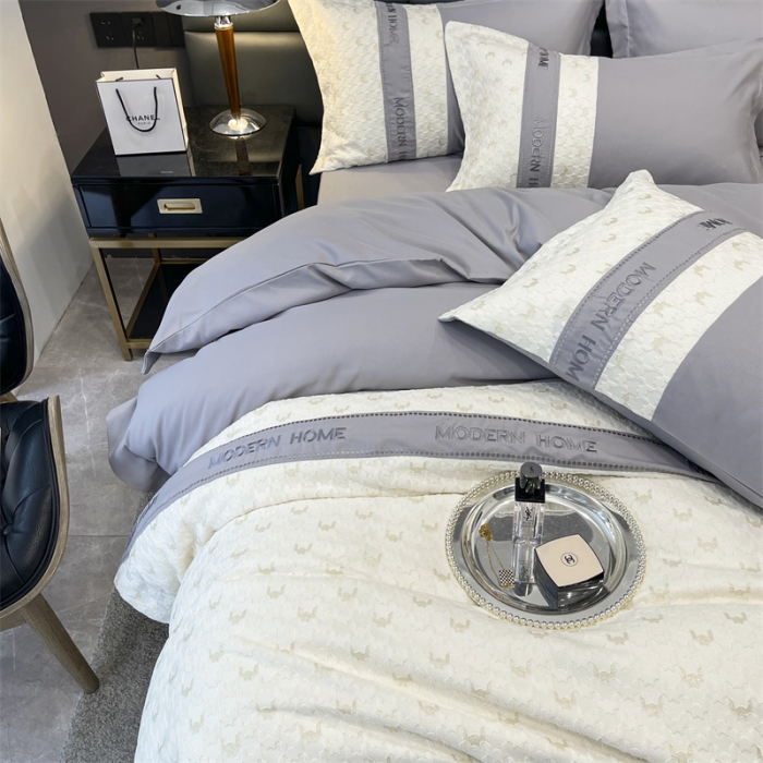 91家纺网 家纺一手货源 找家纺 布可 2025新款千鸟格立体雕花刺绣四件套 千鸟格.时尚灰