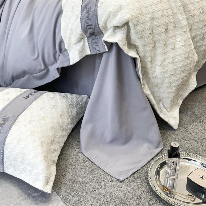 91家纺网 家纺一手货源 找家纺 布可 2025新款千鸟格立体雕花刺绣四件套 千鸟格.时尚灰