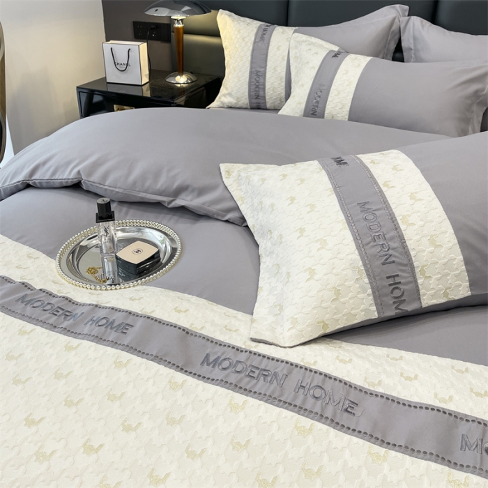 91家纺网 家纺一手货源 找家纺 布可 2025新款千鸟格立体雕花刺绣四件套 千鸟格.时尚灰