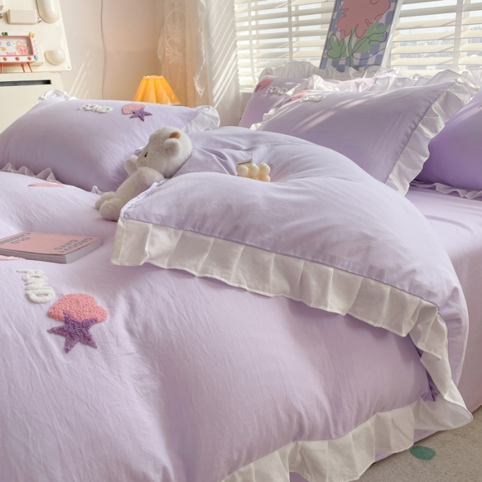 91家纺网 家纺一手货源 找家纺 易禾 2024新款 爱心小熊系列四件套 爱心小熊紫