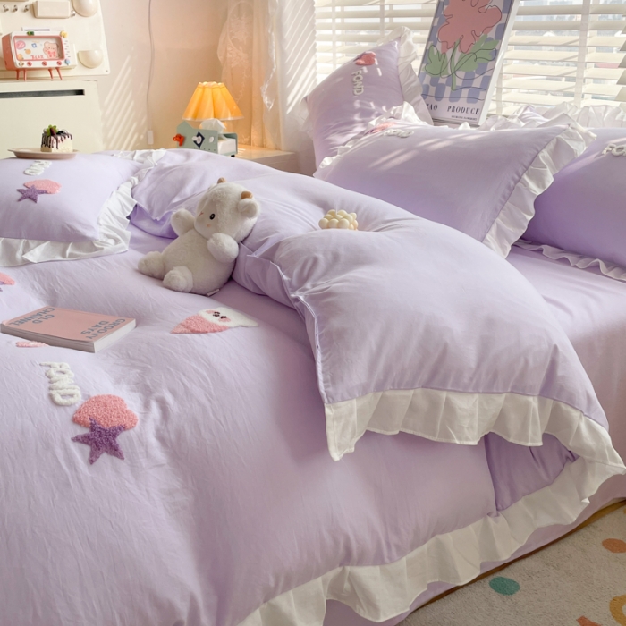 91家纺网 家纺一手货源 找家纺 易禾 2024新款 爱心小熊系列四件套 爱心小熊紫