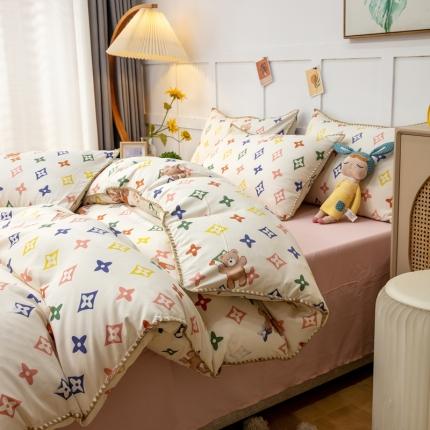 91家纺网 家纺一手货源 找家纺 （总）乐居坊2023新款印花水洗双层纱贝壳绣四件套