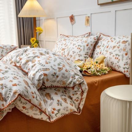 91家纺网 家纺一手货源 找家纺 （总）乐居坊2023新款印花水洗双层纱贝壳绣四件套