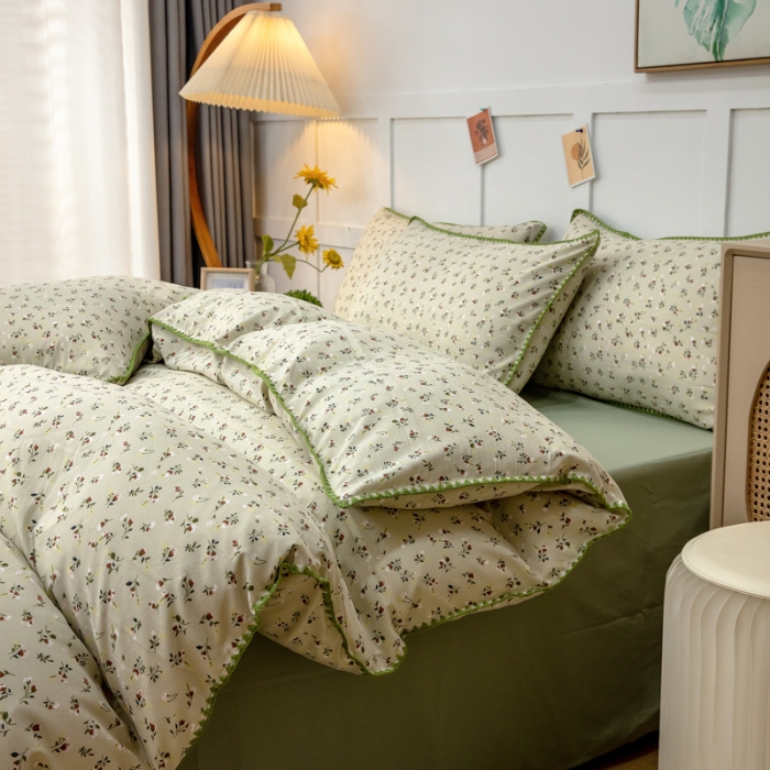 91家纺网 家纺一手货源 找家纺 乐居坊2023新款印花水洗双层纱贝壳绣四件套 花季