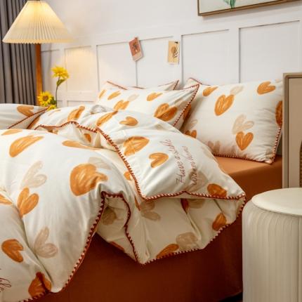 乐居坊2023新款印花水洗双层纱贝壳绣四件套 爱心咖