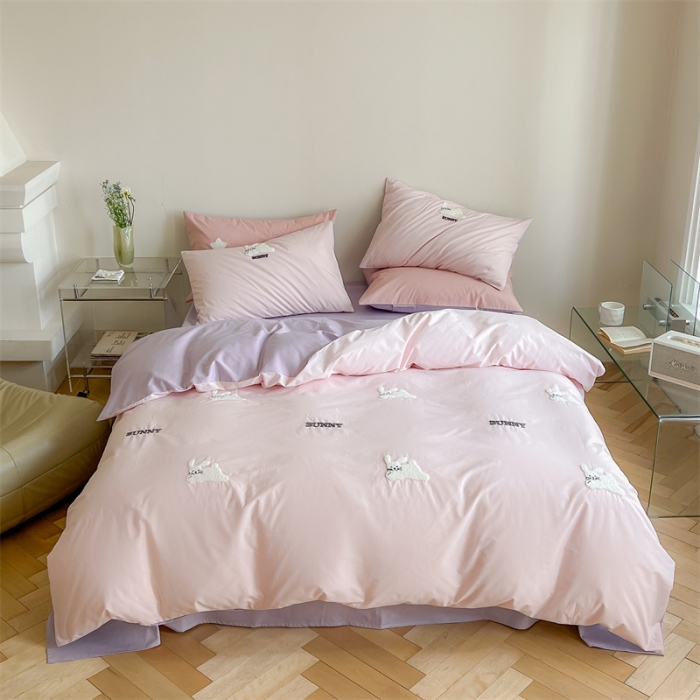 91家纺网 家纺一手货源 找家纺 时年 全棉水洗棉毛巾绣系列 40水洗-邦尼兔粉