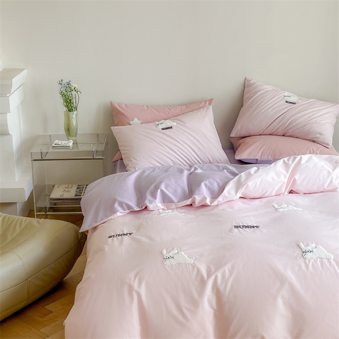 91家纺网 家纺一手货源 找家纺 时年 全棉水洗棉毛巾绣系列 40水洗-邦尼兔粉