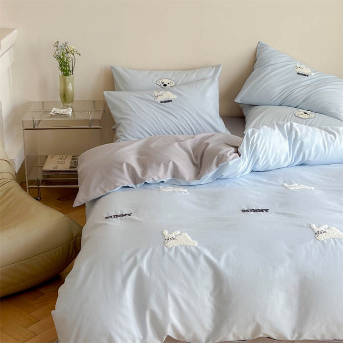 91家纺网 家纺一手货源 找家纺 时年 全棉水洗棉毛巾绣系列 40水洗-邦尼兔蓝