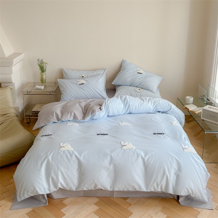 91家纺网 家纺一手货源 找家纺 时年 全棉水洗棉毛巾绣系列 40水洗-邦尼兔蓝