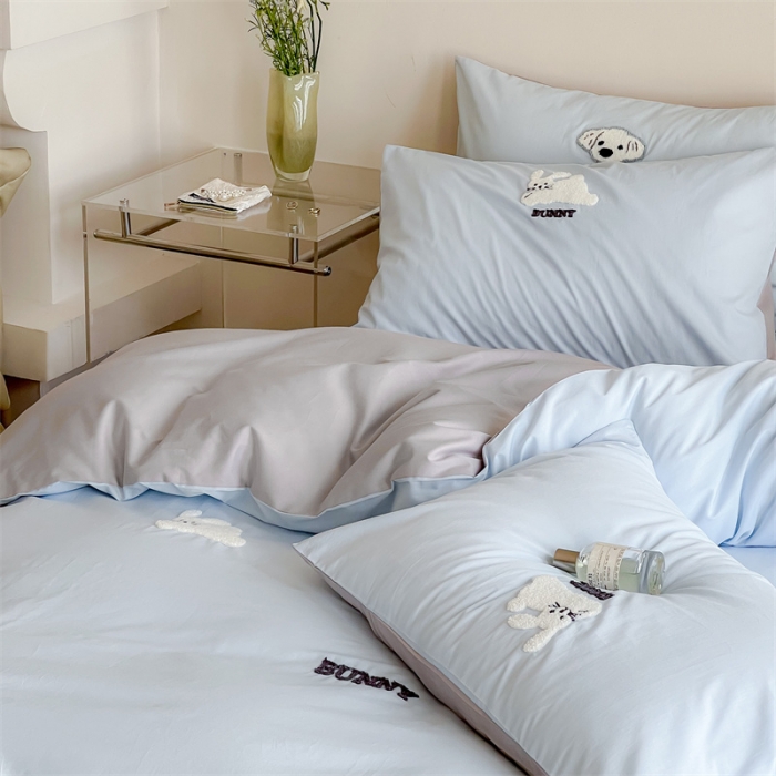 91家纺网 家纺一手货源 找家纺 时年 全棉水洗棉毛巾绣系列 40水洗-邦尼兔蓝