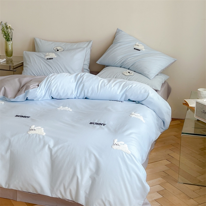 91家纺网 家纺一手货源 找家纺 时年 全棉水洗棉毛巾绣系列 40水洗-邦尼兔蓝