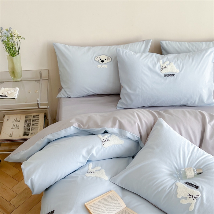 91家纺网 家纺一手货源 找家纺 时年 全棉水洗棉毛巾绣系列 40水洗-邦尼兔蓝