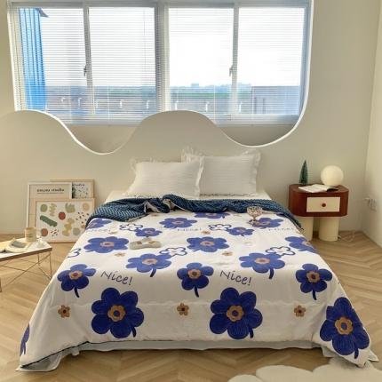 91家纺网 家纺一手货源 找家纺 星期八 2023新款全棉豆豆春秋被夏被 蓝色花