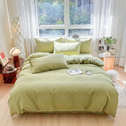 91家纺网 家纺一手货源 找家纺 琪格格 2023新款A类纯棉加厚三层纱山茶花套件 山茶花-纯果绿