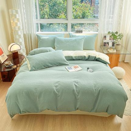 91家纺网 家纺一手货源 找家纺 琪格格 2023新款A类纯棉加厚三层纱山茶花套件 山茶花-绿松蓝