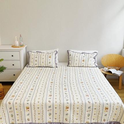 91家纺网 家纺一手货源 找家纺 有货 2023新款全棉棉花酵素纱洗床盖三件套 蓝萝