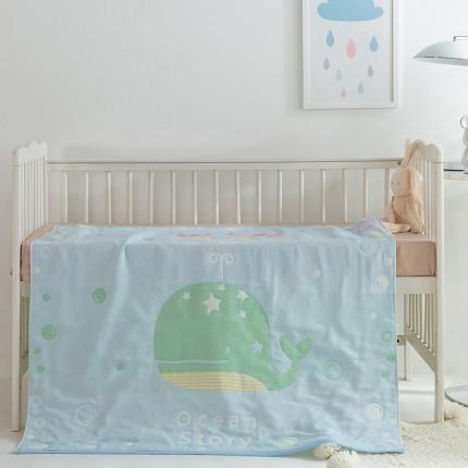 2023新款婴儿盖毯全棉纱布毯夏季薄款夏凉被儿童空调被四层纱布 四层鲸鱼蓝