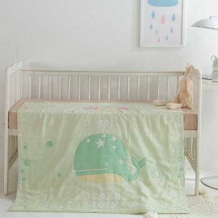 2023新款婴儿盖毯全棉纱布毯夏季薄款夏凉被儿童空调被四层纱布 四层鲸鱼绿