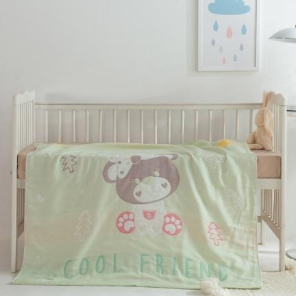 糖豆家纺 2023新款婴儿盖毯全棉纱布毯夏凉被儿童空调被 四层小猫绿