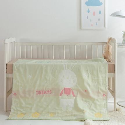 糖豆家纺 2023新款婴儿盖毯全棉纱布毯夏凉被儿童空调被 四层小兔绿