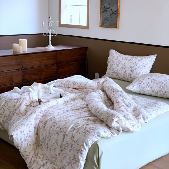 91家纺网 家纺一手货源 找家纺 源启生活 新原创A类双层纱布全棉印花四件套纯棉三件套 春意