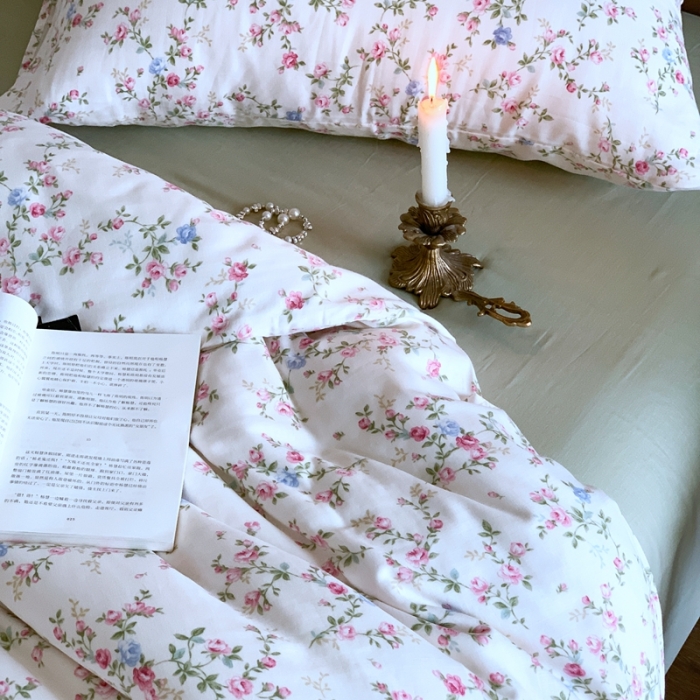 91家纺网 家纺一手货源 找家纺 源启生活 新原创A类双层纱布全棉印花四件套纯棉三件套 春意