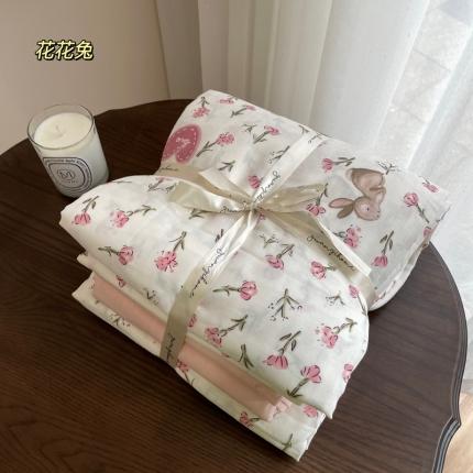 91家纺网 家纺一手货源 找家纺 源启生活 新原创A类双层纱布全棉印花四件套纯棉三件套 花花兔